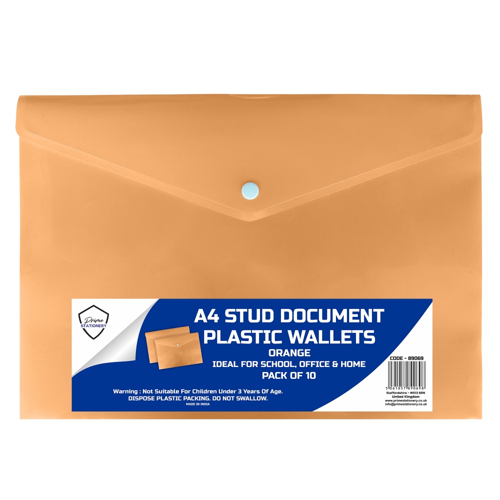 Prime A4 Stud Wallet Orange Pack of 10